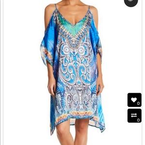 Brand New blue print cold shoulder cover up dress